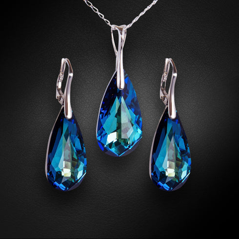 Sudraba komplekts "Varavīksnes Kaskāde (Bermuda Blue)" ar Swarovski™ kristāliem